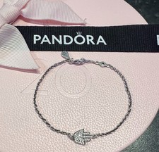 Genuine Pandora Silver Pave Hamza Bracelet Adjustable 16-18cm 590505CZ VGC