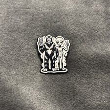 Listing image for Bigfoot & Alien We Come In Peace Metal Enamel Pin Badge Brooch UFO Yeti Pin New