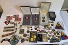 Vintage Military Lot Army Medals Ribbons Pins Patches DI DUI WW2 Vietnam GWOT