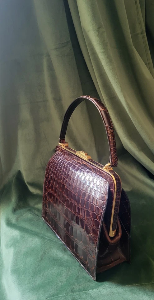 Винтажная кожаная сумка 1950-х годов, отличное состояние как новая, просто произведение искусства! - Изображение 2 из 4