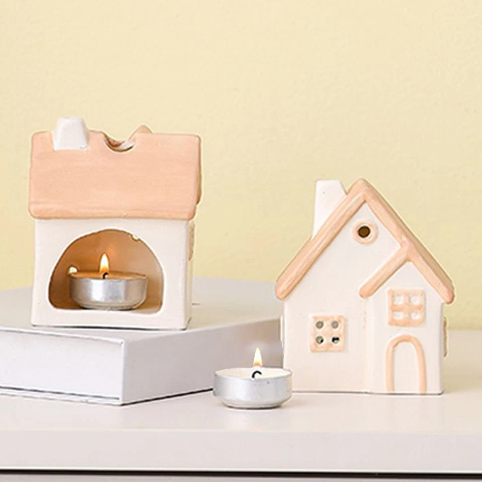 Hollowed Cottage House Tealight Candle Holder Ceramic Tea Light Candle Holder  - Image 3 of 4