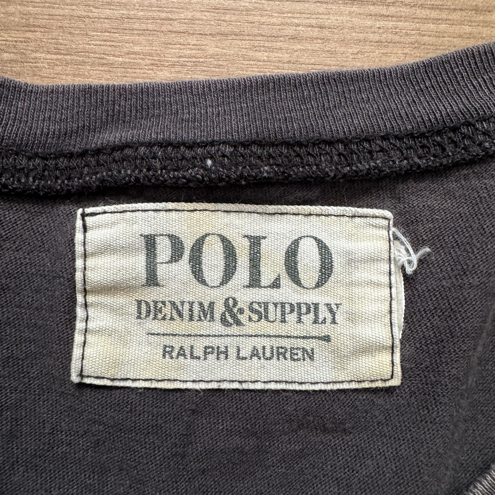 VTG Polo Denim & Supply Ralph Lauren Henley T-Shirt Faded Black Sz L Soft Cotton thumbnail 2