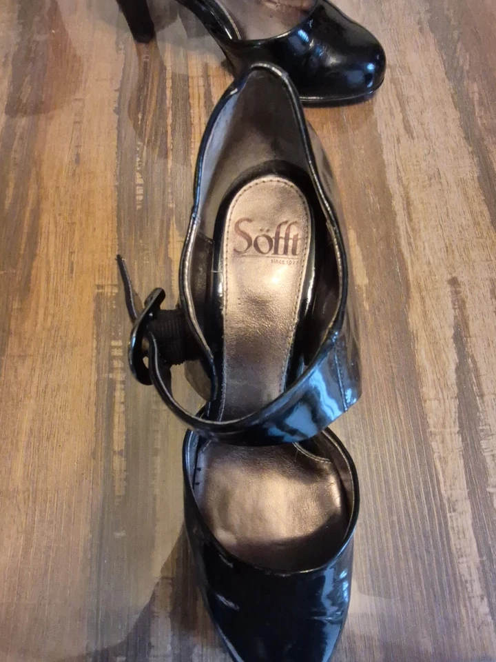 Correa de cuero blando hecha en equilibrio superior negra tacones de 2 pulgadas talla 8M  Foto 3 de 4