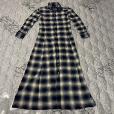 Polo RALPH LAUREN Flannel Plaid Shirt Midi Dress Blue Size 4 *Belt Not Included*