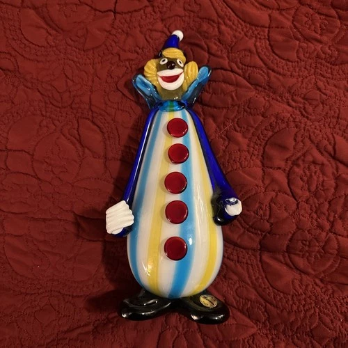 Vintage  Venetian Murano Handblown Art Glass Clown figurine Fratelli Pitau 9”
