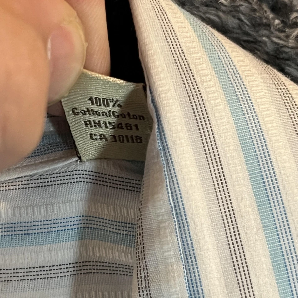Camisa Tommy Bahama Para Hombre Grande 16.5 Azul Blanco Rayas Abotonada Algodón Vestido Foto 4 de 4