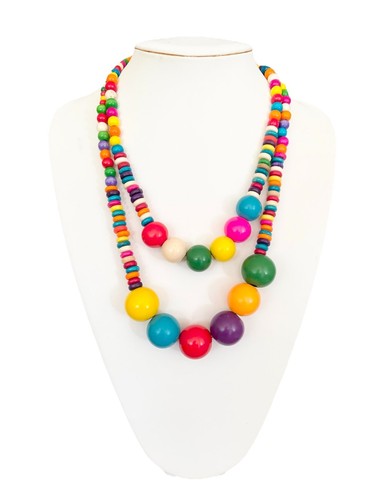Damenkette Statement Halskette Kurz Modekette Perlenkette Modeschmuck Bunt Holz - Bild 2 von 6