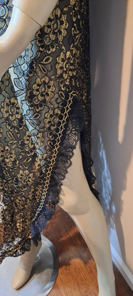 Fun Funky Black Gold Lace Long Vest Witch Wizzard Halloween Costume Adult - Image 3 of 3