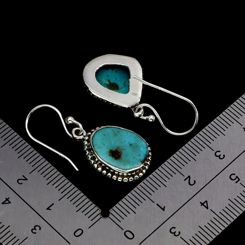 925 Sterling Silver Earrings Fancy Turquoise 14x12mm Handmade Gemstone Jewelry - Picture 3 of 14