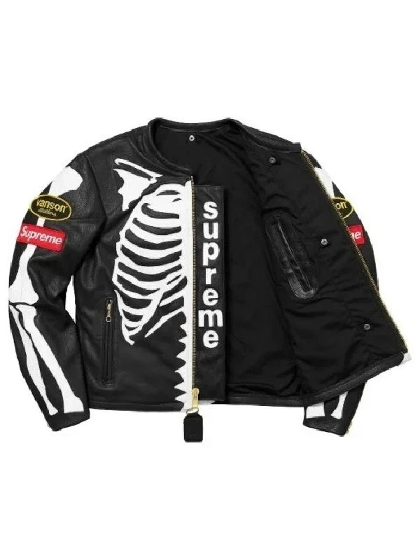 Chaqueta de cuero real Supreme Vanson para hombre negra y roja de motociclista ropa de calle Halloween Foto 4 de 4