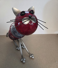 Metal Sitting Cat Speckled Black Red Wine Bot...