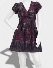 Vince Camuto Women's Purple Jacquard Puff-Sleeve Mini Dress Petite Size 6P