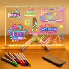 LED Note Board with Night Light 7 Pens DIY Acrylic Drawing Message Board Kids