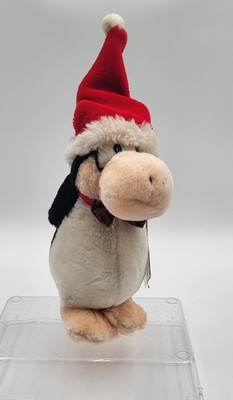 Vtg Plush Penguin Bloom County OPUS Dakin Christmas Santa Plaid Bowtie Tags