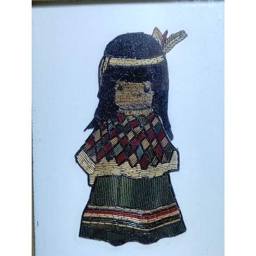 Vtg Beaded Indian Girl Signed Framed Penn State Rose Bowl Game 1994 (b8) - Imagen 2 de 6