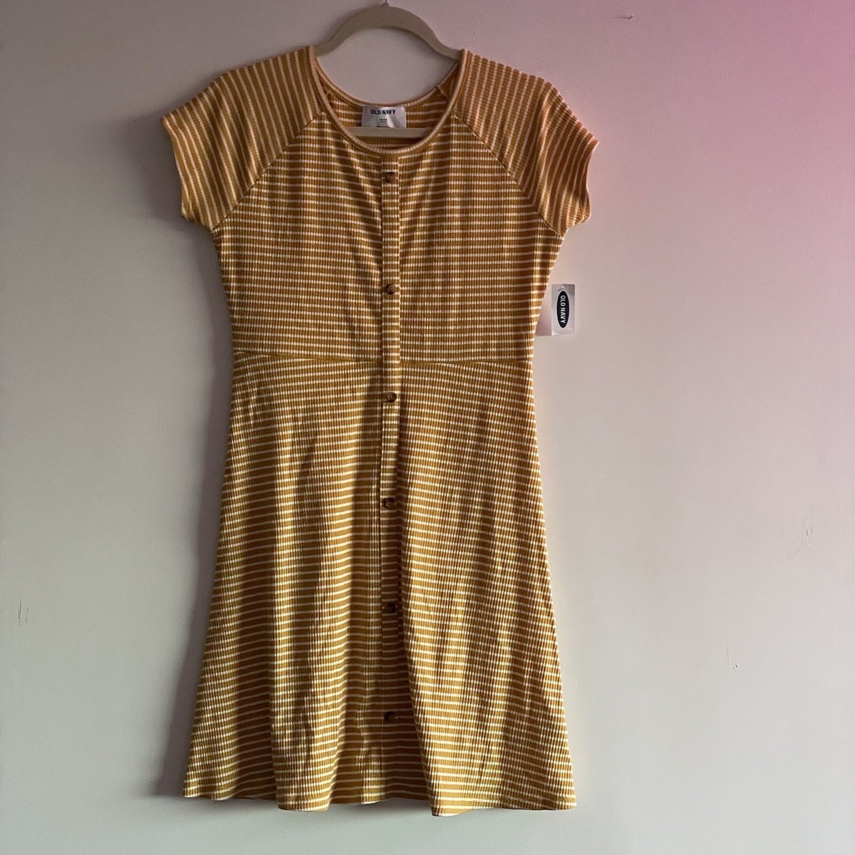 old navy knee length dresses Girls Fit & Flair Yellow Striped Dress XL 14 NWT stocked