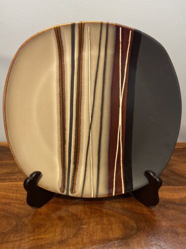 Set 4 Better Homes and Gardens BAZAAR BROWN Stripes DINNER PLATES Home Trends - Picture 3 of 4