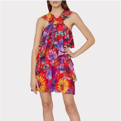 NWT Milly | Red Lexi Wildflower Ruffle Tiered Halter Mini Dress, 6 | eBay