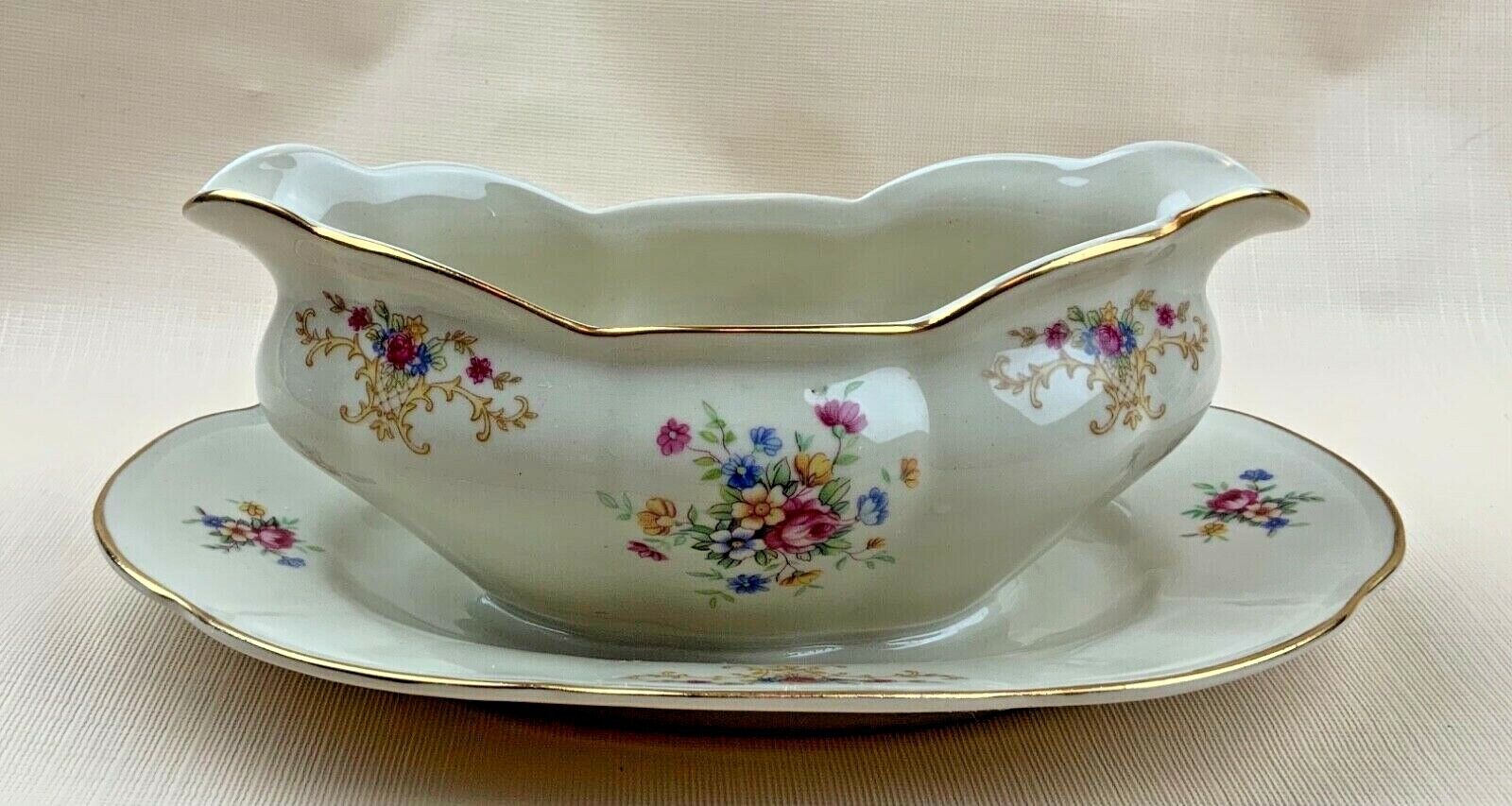 All items free Limited time trial price shipping Chodziez Poland Porcelelain Gravy Attached Floral Boat Scalloped