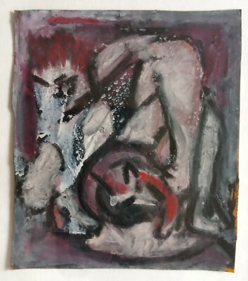 Jamaican Art   Omari S. Ra Abstract Oil Pastel on Paper - Framed