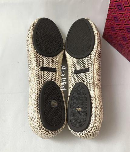 New TORY BURCH Minnie Travel Ballet logo Flats Shoes Leather Cream Roccia SZ.9.5 - Picture 5 of 6