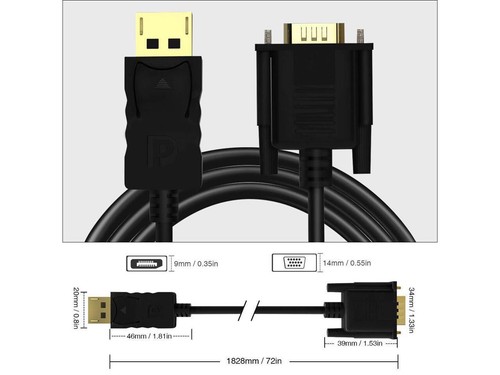 Display Port to VGA Cable Adapter Converter Video HDTV PC Monitor Desktop Laptop - Picture 10 of 18