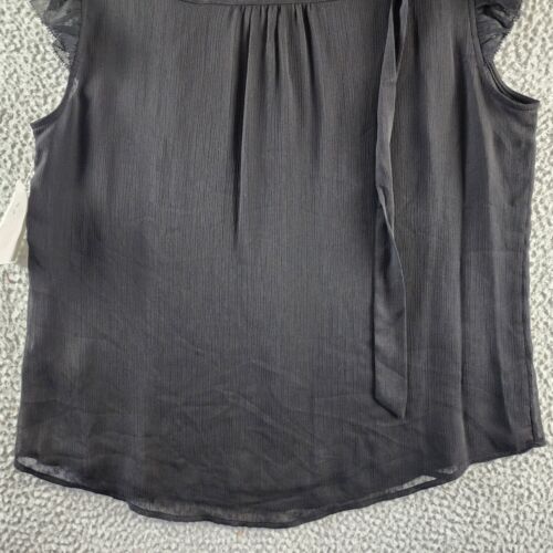 Calvin Klein Ruffled Cap-Sleeve Tie-Neck Blouse Women's L Black Solid Pullover - Picture 11 of 13