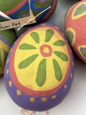 Vtg Paper Mache Easter Eggs Eight Hollow Handmade Hanging Ribbon Multicolored