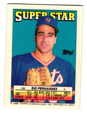 1988 Topps Stickers #28 Sid Fernandez Super Star Backs