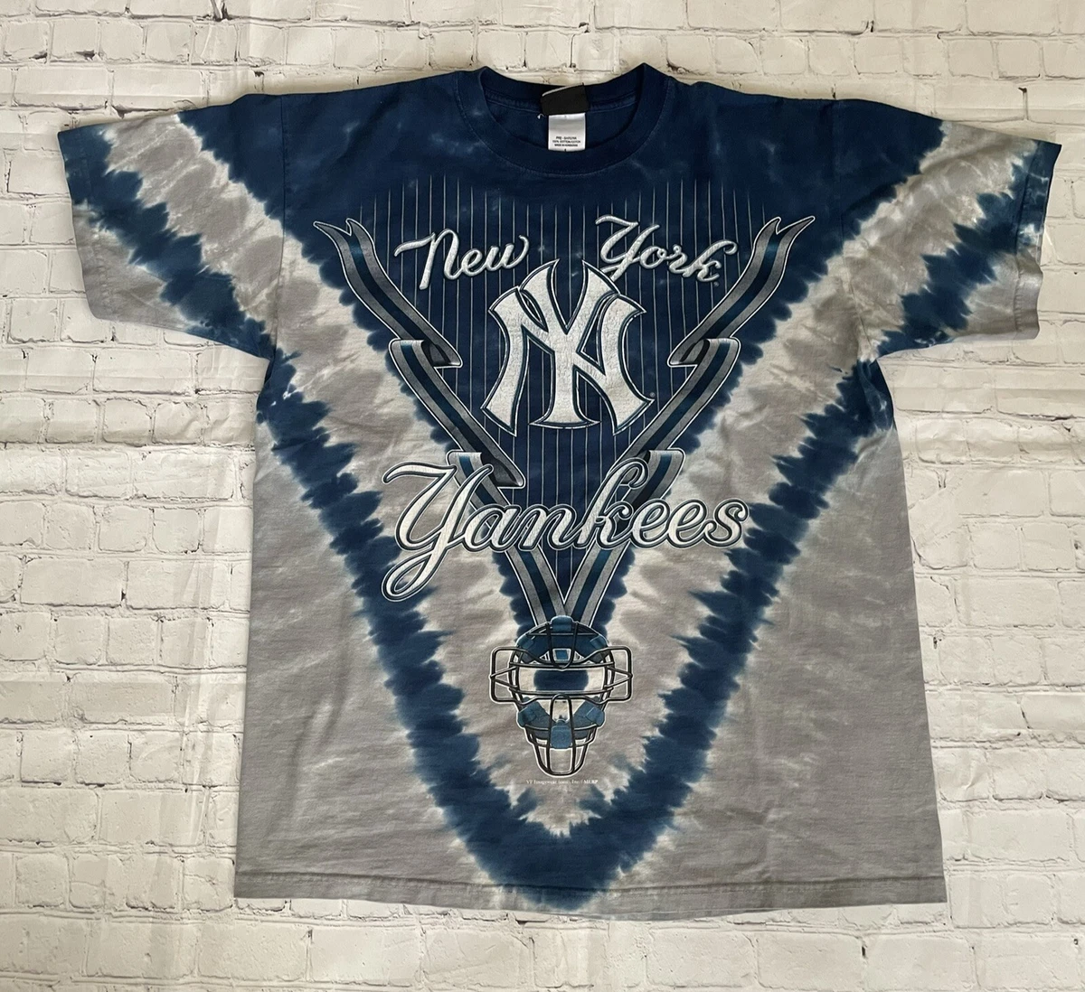 Liquid Blue Tie Dye New York Yankees Vintage Blue and Gray T Shirt sz LG