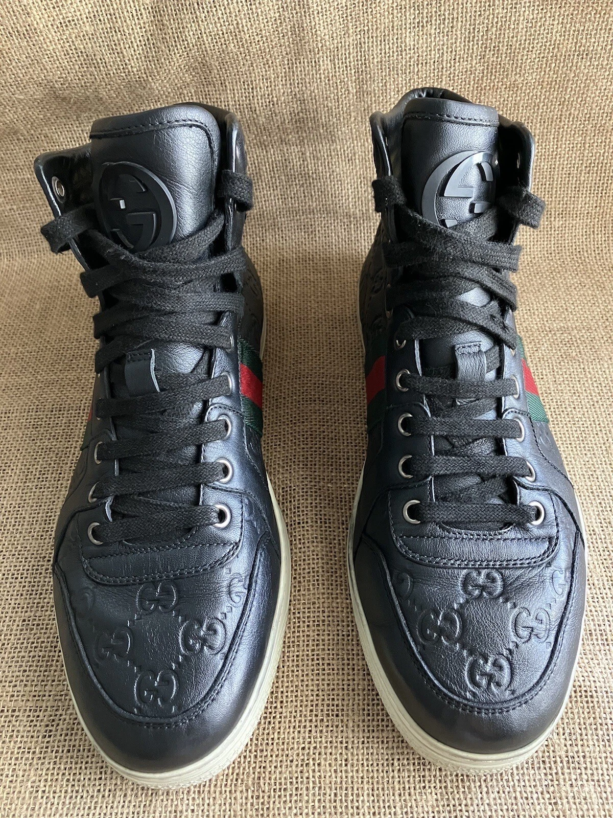 Baskets montantes Gucci GG en cuir noir taille UK 6,5 G    US 7,5 / 221825