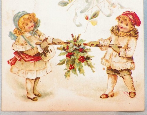 Victorian Trade Card Lion Coffee Woolson Spice Co Children Holly Die Cut #3 - Picture 3 of 4