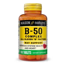 100 TABLETS Mason Natural B-50 COMPLEX ALL ELEVEN "B" FACTORS b-complex
