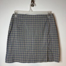 VTG Y2K Route 66 Plaid Skirt Blue  Cream Stretch Cotton Clueless Junior 14 2000