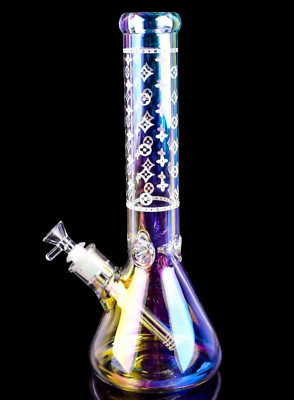 12''Inch Thick 7mm Iridescent Beaker Bong Glass Water Deluxe Quality Glass Filter