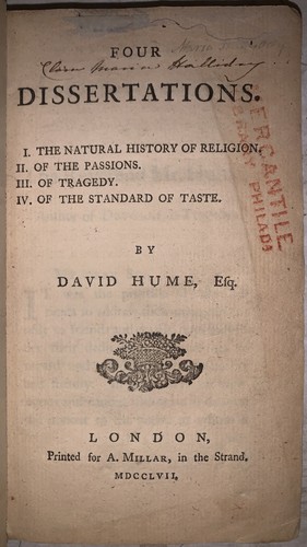 1757, 1st Ed, DAVID HUME, FOUR DISSERTATIONS, HISTORY OF RELIGION, PHILOSOPHY - Picture 3 of 11