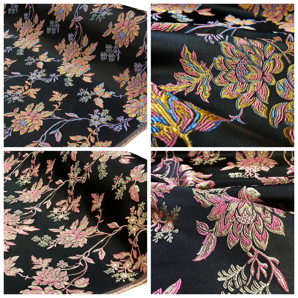 MARKENLOS Jacquard Möbelstoff Dekostoff Gardinen Stoff Vorhang Große Blumen Meterware Nr64