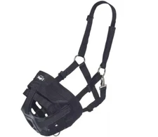 90JT Tough 1 Poly Nylon Black Large Horse Grazing Muzzle W/ Throat Snap & Ring