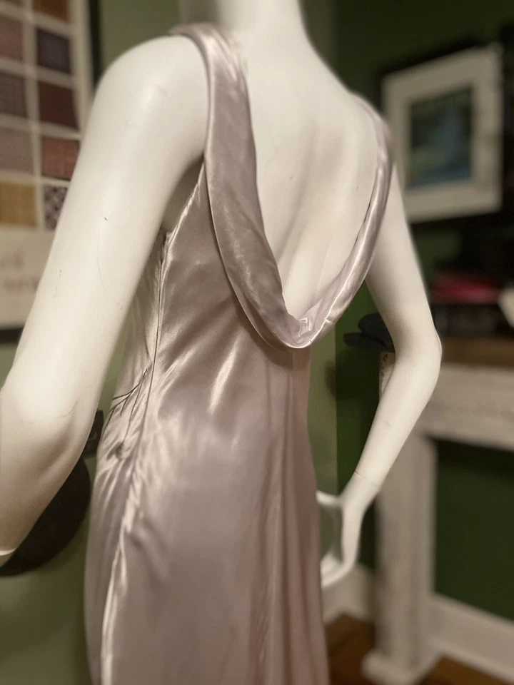 Vtg 90s De-Laru S/M Pewter Silver Column Maxi Gown Party Dress ❤️ M 38 USA Made - Image 3 of 4