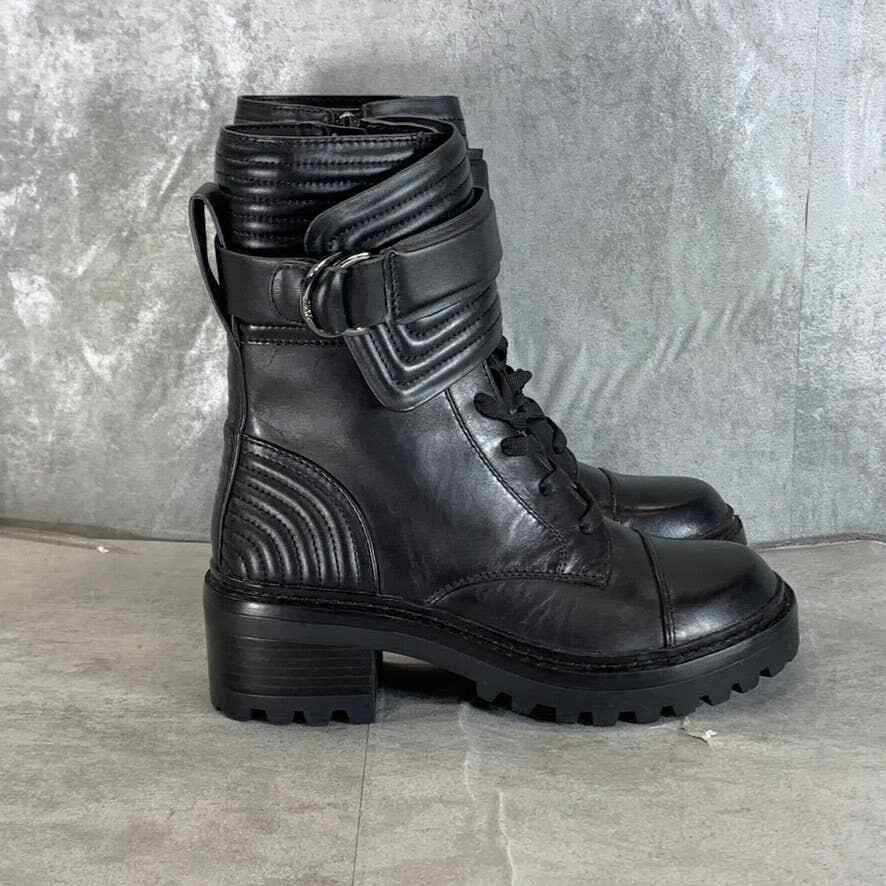 DKNY Women's Black Basia Buckle Quilted Lace-Up Block-Heel Combat Boots SZ  5.5 | eBay