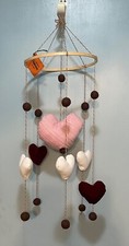 Baby Crib Mobile Pink Maroon Cream Hearts and Pom-Poms
