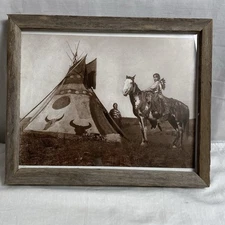 1926 Edward Curtis Print Assiniboin Indian Painted Tipi Framed 9x11”