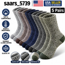 5 Pairs Mens Merino Wool Socks Thick Thermal Warm Winter Hiking Work Boot Socks