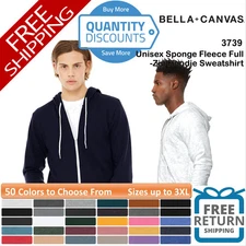 🔥 BELLA + CANVAS Mens Sponge Fleece Full-Zip Hoodie Sweatshirt Up to 3XL 3739 a
