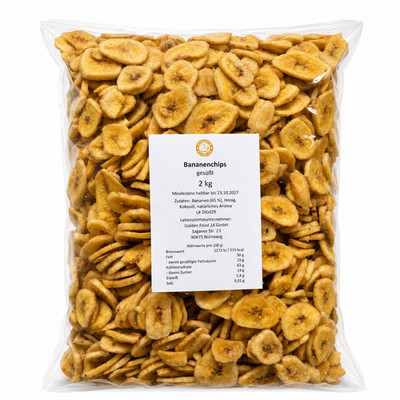 Bananenchips gesüßt 2 kg | Knuspriger Bananen-Snack | Großpackung