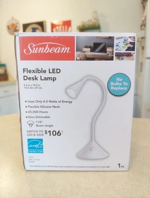 Sunbeam Flexible Neck LED Desk Lamp Adjustable Light (WHITE) - Image 1 of 4