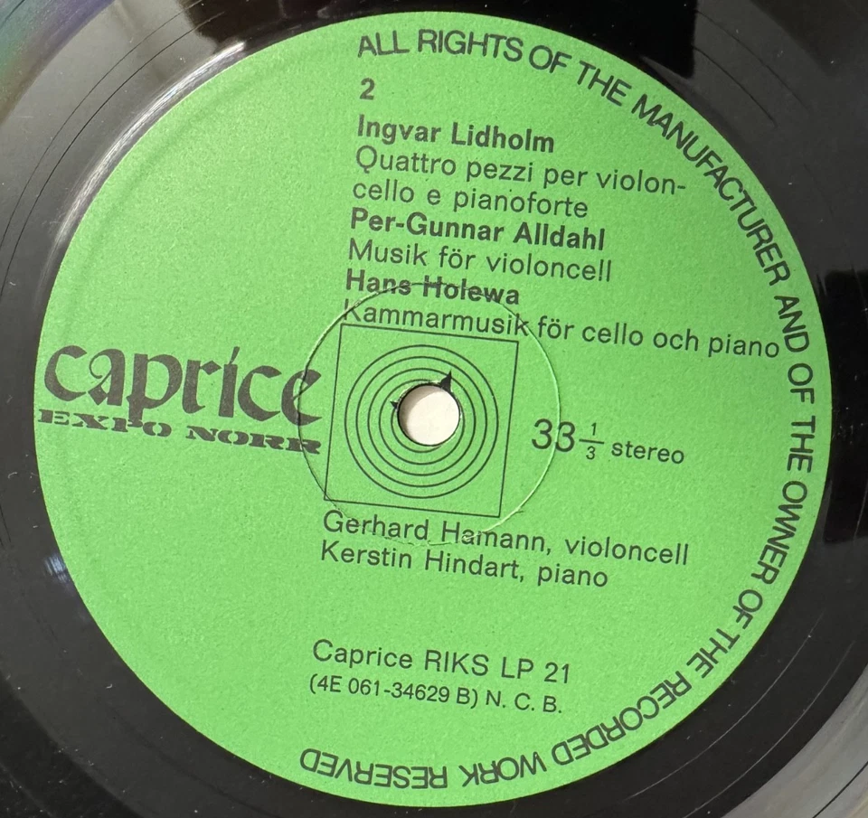 RIKS LP 21 Rosenberg Lidholm Alldahl Holewa Grammofonkonsert 1972 Cello & Piano - Image 2 of 4