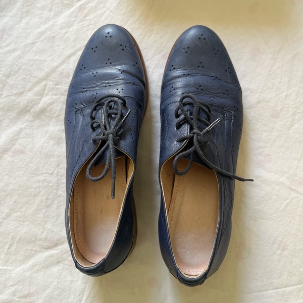 Hobbs Women’s Navy Blue Leather Brogue Oxford Lace Up Shoes Pointed Toe UK4