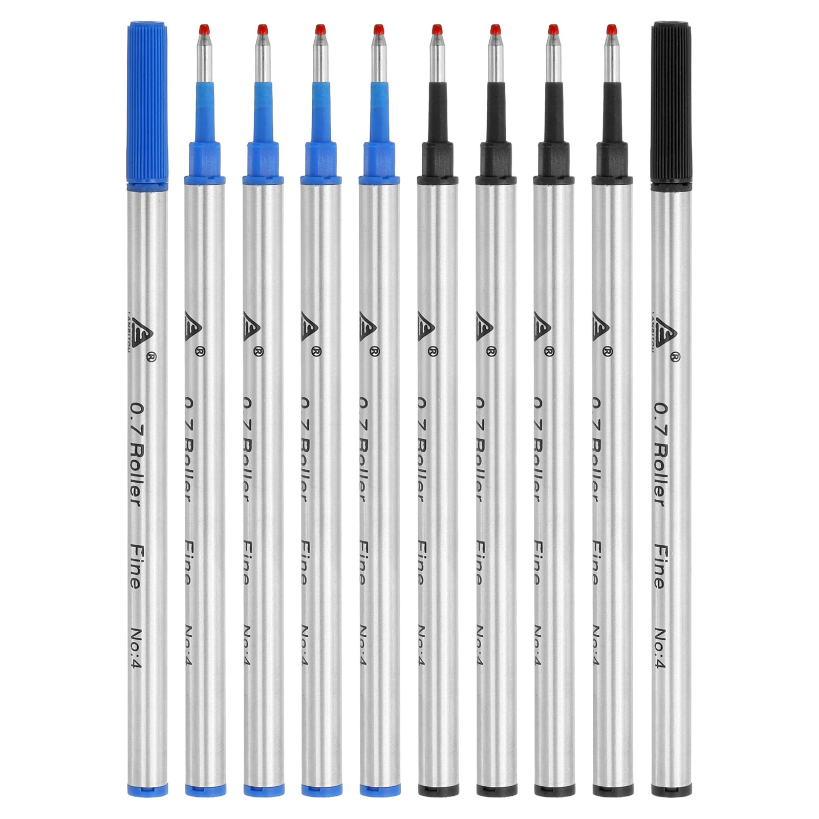 Rollerball Pen Refills, 0.7mm Metal Ballpoint Pen Refill 10 Pack, Blue/Black