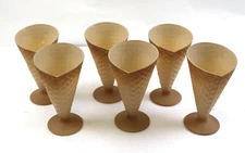 Vintage Italian Glass Ice Cream Cone Waffle Sundae Serving Glasses Set of 6